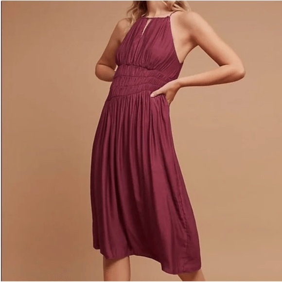Anthropologie Moulinette Soeurs Burgundy Halter Smocked Midi Dress - Picture 3 of 11